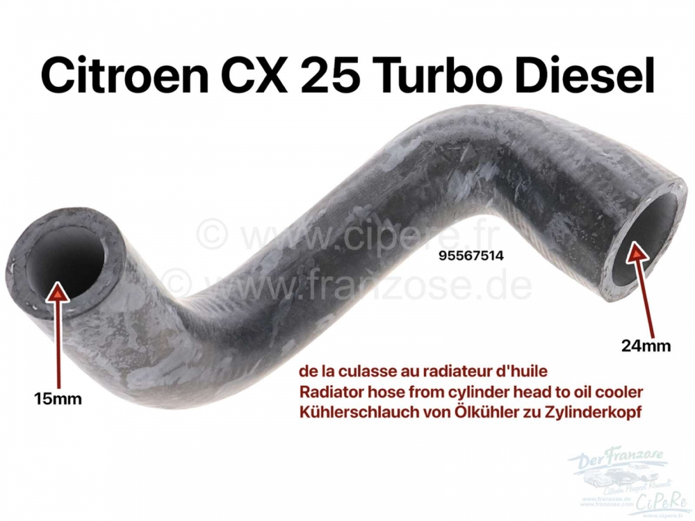 Sonstige-Citroen - CX 25 TD, radiatorslang van cilinderkop naar oliekoeler. Geschikt voor Citroen CX 25 Turbo