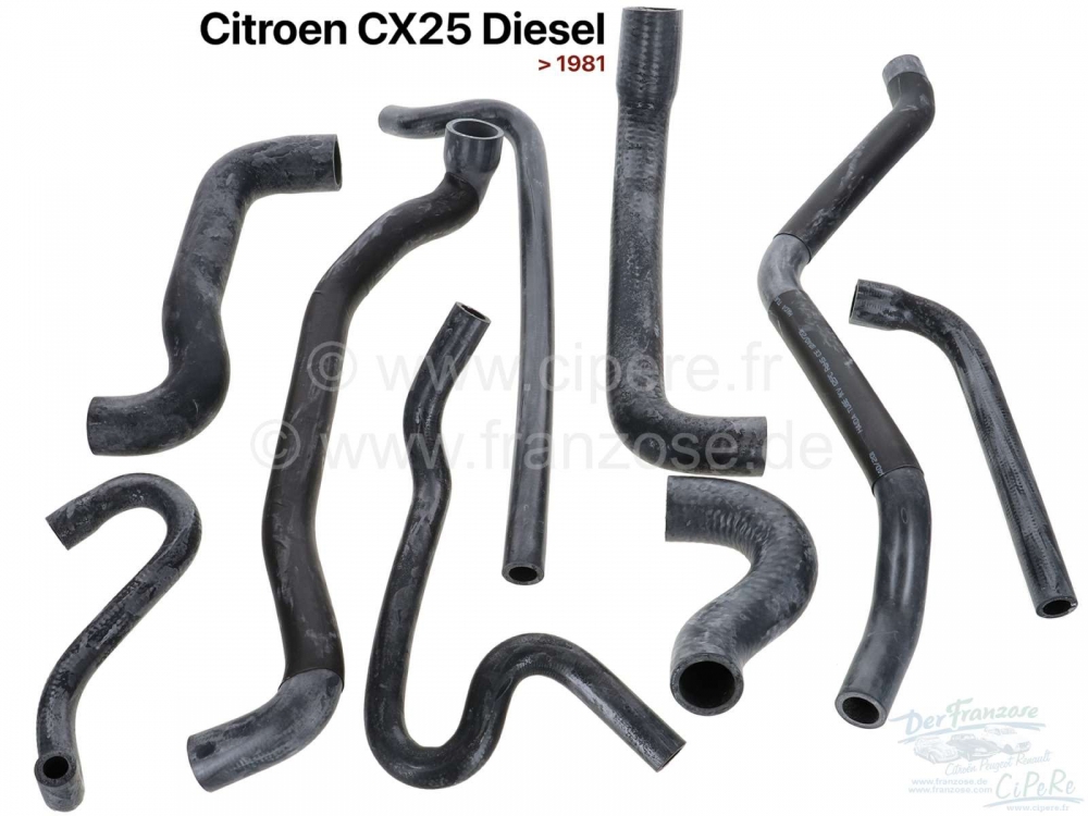 Sonstige-Citroen - CX25 D, radiatorslangset voor CX25 diesel tot 1981. De set bevat alle radiatorslangen incl
