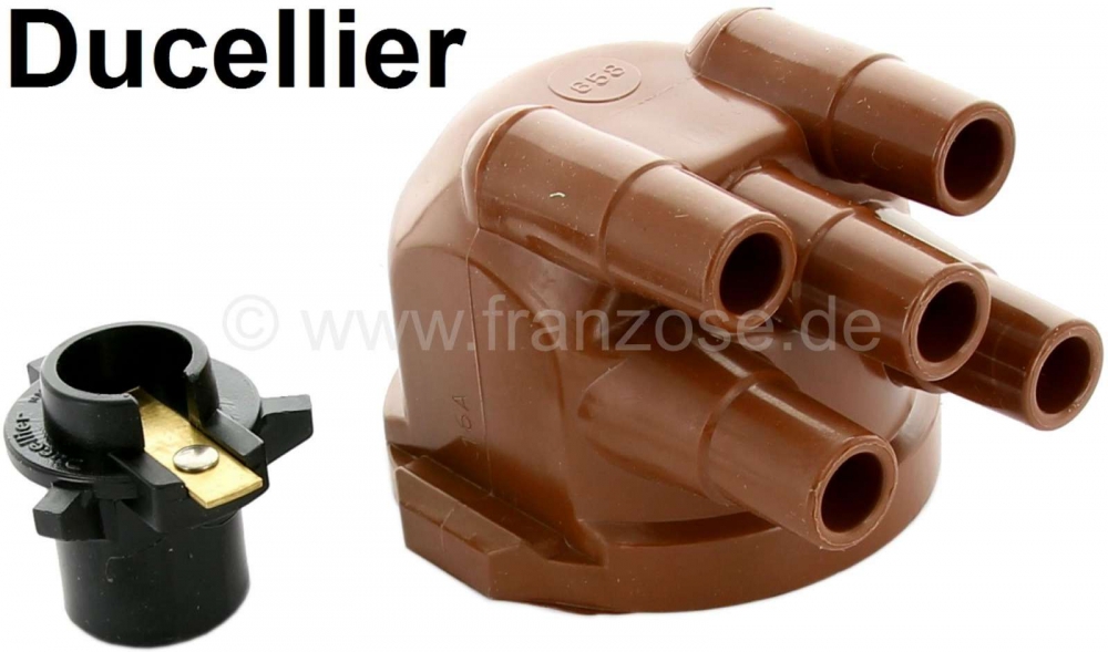 Renault - Ducellier, verdelerkap + verdelervinger (zij-ingang bougiekabel). Geschikt voor Citroen DS