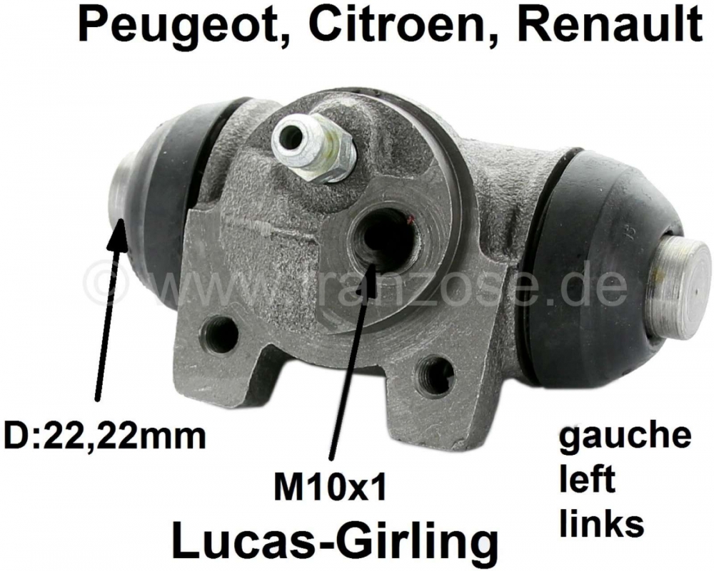 Peugeot - P 504, wielremcilinder achter links Peu.504 Systeem Girling 22,225mm, Berline 04/73> GL-GR