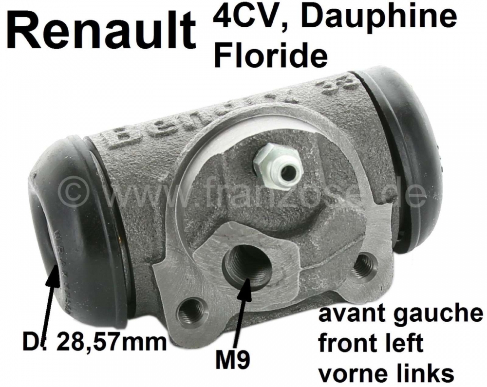 Renault - 4CV/Dauphine/Floride, wielremcilinder linksvoor. Geschikt voor Renault 4CV, vanaf modeljaa