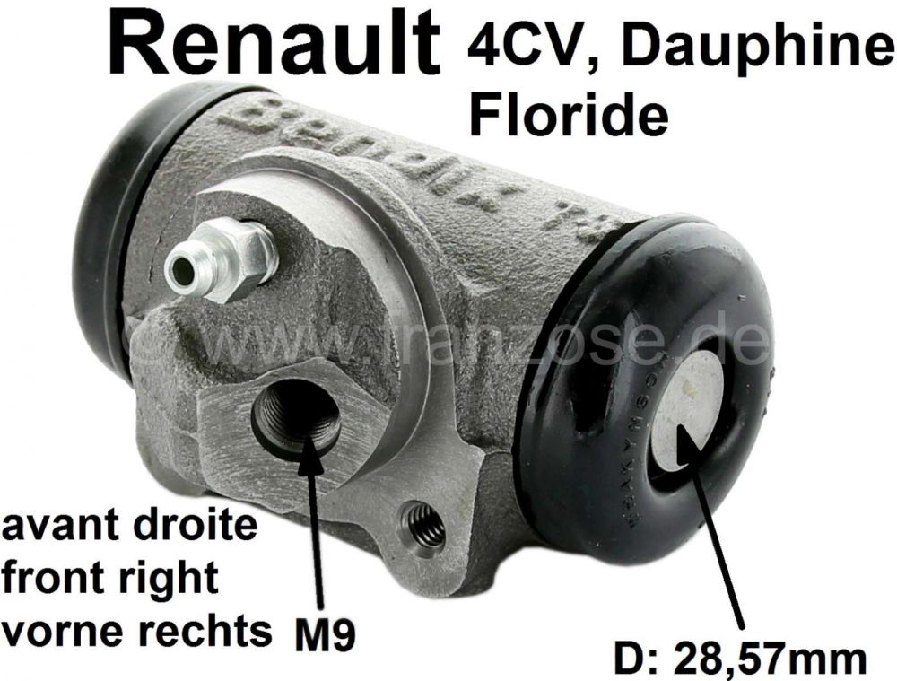 Renault - 4CV/Dauphine/Floride, wielremcilinder rechtsvoor. Geschikt voor Renault 4CV, vanaf modelja