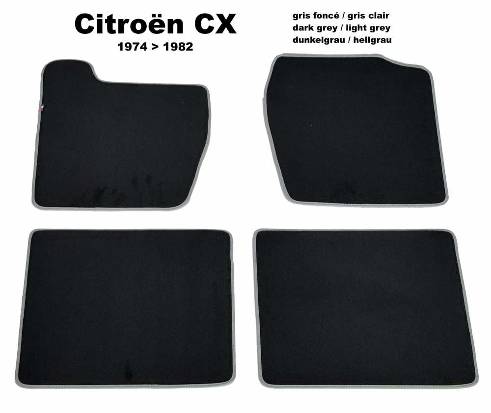 Sonstige-Citroen - CX, vloermattenset Velour Exellence (4 stuks, achter + voor), donkergrijs met lichtgrijze 