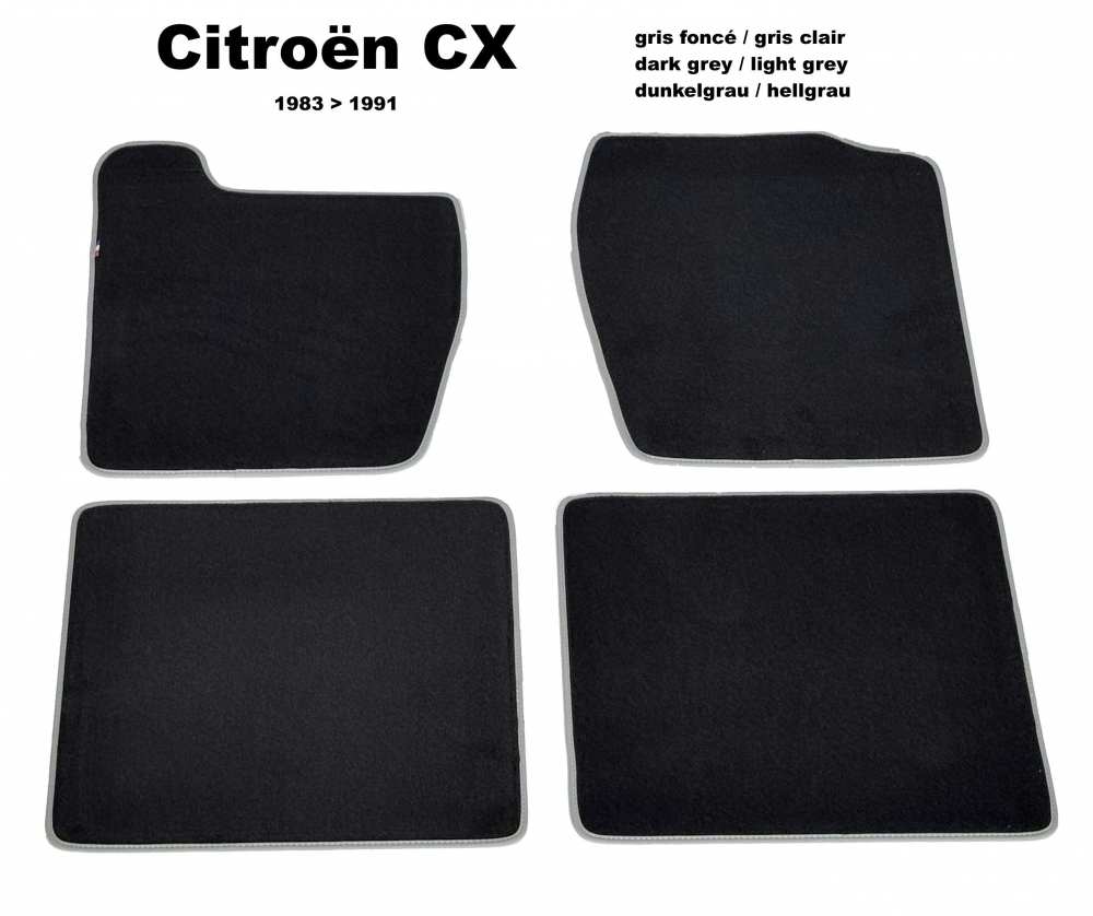 Sonstige-Citroen - CX, vloermattenset Velour Exellence (4 stuks, achter + voor), donkergrijs met lichtgrijze 