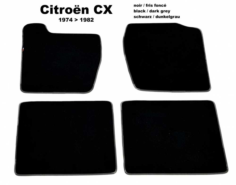 Sonstige-Citroen - CX, vloermattenset Velour Exellence (4 stuks, achter + voor), zwart met grijze (Gris Fonc�