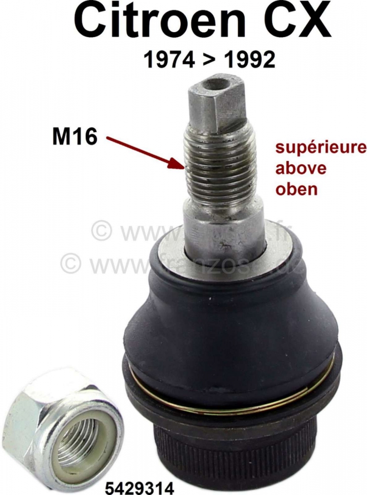Sonstige-Citroen - Bovenste kogelbout (vooras, links of rechts). Geschikt voor Citroen CX, van bouwjaar 1974 