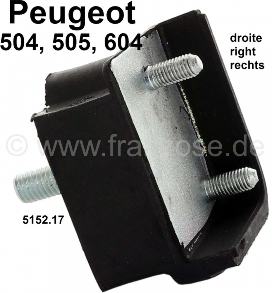 Peugeot - P 504/505/604, montage (beugel) achteras, rechts (rubber-metalen beugel). Afmeting: 45 x 6