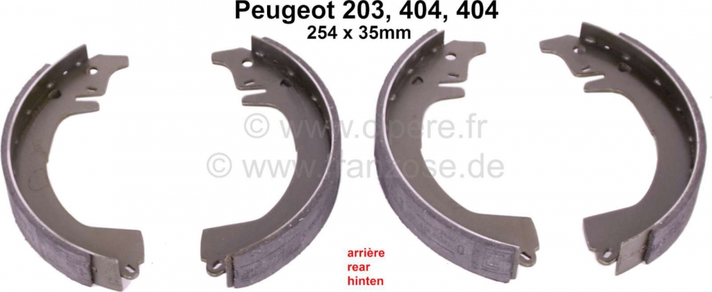 Peugeot - Achterremschoenen P203/403/404. 254x35mm. Nieuwe onderdelen!