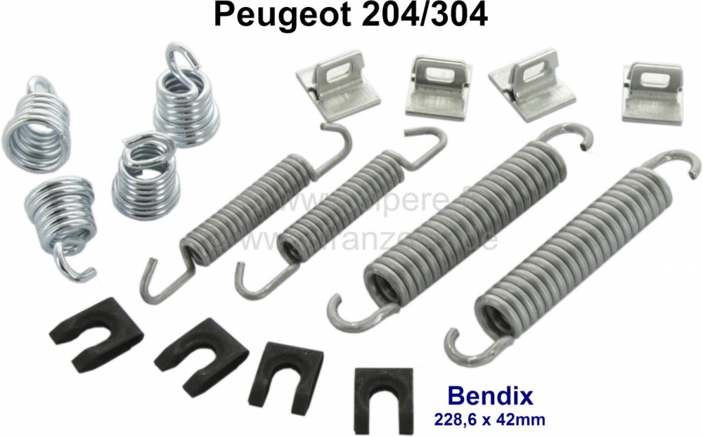 Renault - P 204/304, remschoen montage kit Peugeot 204 + 304, voor Bendix systeem, voor 42mm brede r
