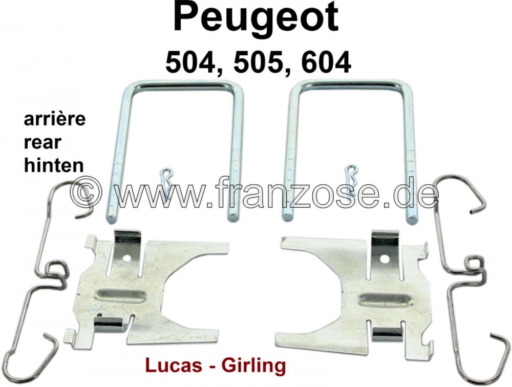 Peugeot - P 504/505/604, montage set achterremblokken. Remsysteem: Lucas. Geschikt voor Peugeot 504,