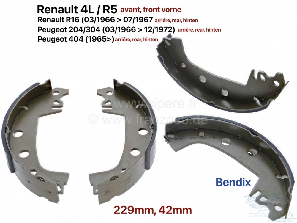 Renault - Remschoenen (1 set). Remsysteem: Bendix. Geschikt voor de vooras bij Renault R4, R5. Gesch