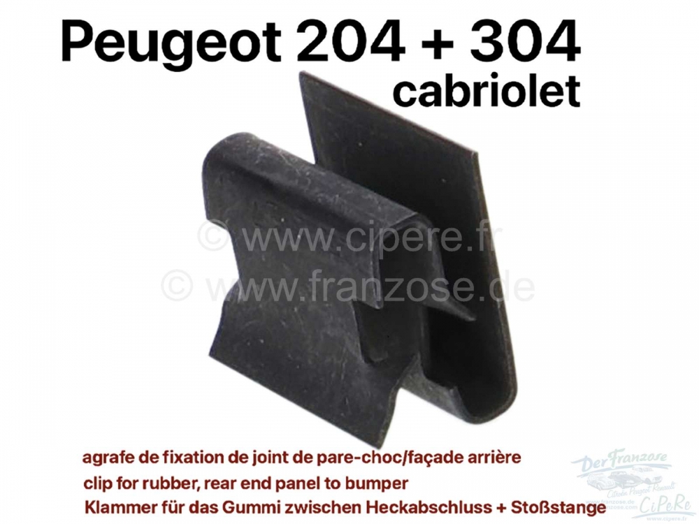 Renault - P 204/304, clip rubber achterplaat aan bumper, Peugeot 204/304 cabrio.
