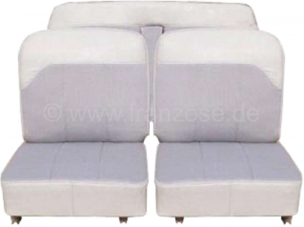 Peugeot - P 203, stoelhoezen (2x voorbank, 1x achterbank). Kleur: grijze stof met lichtgekleurd kuns