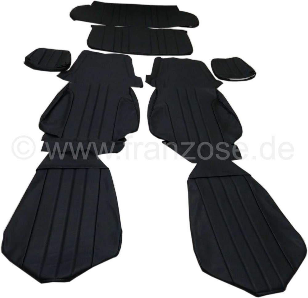 Peugeot - P 304C, stoelbekledingset (2x voorstoel, 1x achterbank). Kleur: zwart kunstleer. Geschikt 