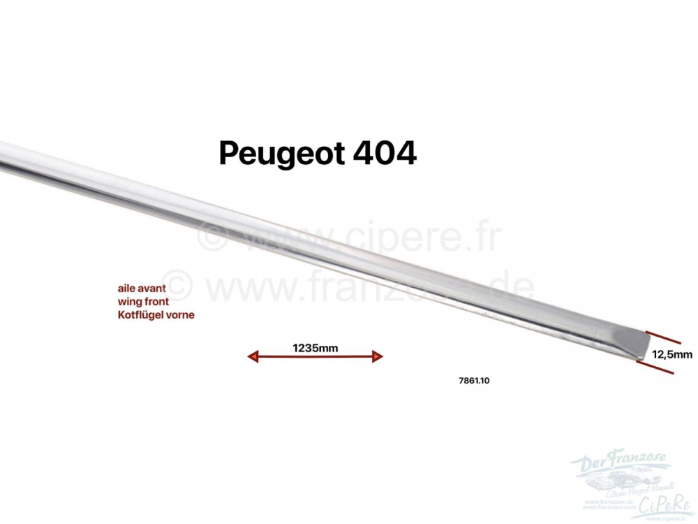 Peugeot - P 404, sierstrip gepolijst roestvrij staal, Peugeot 404, voorspatbord saloon, rear break, 