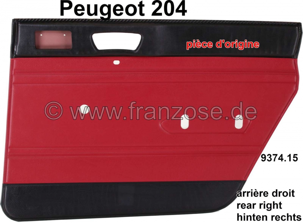 Peugeot - P 204, deurbekleding rechtsachter. Kleur: kunstleer wijnrood-zwart (rouge 3103). Geschikt 