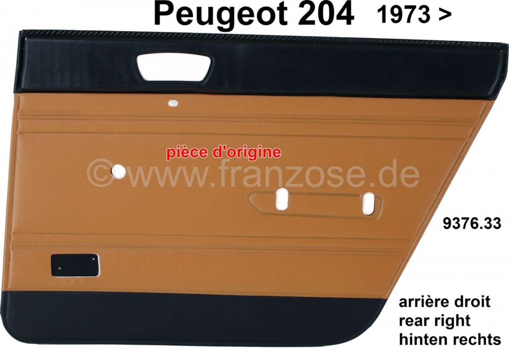 Peugeot - P 204, rechter achterdeurpaneel. Kleur: kunstleer beige-zwart (Pain doré 3170). Geschikt 