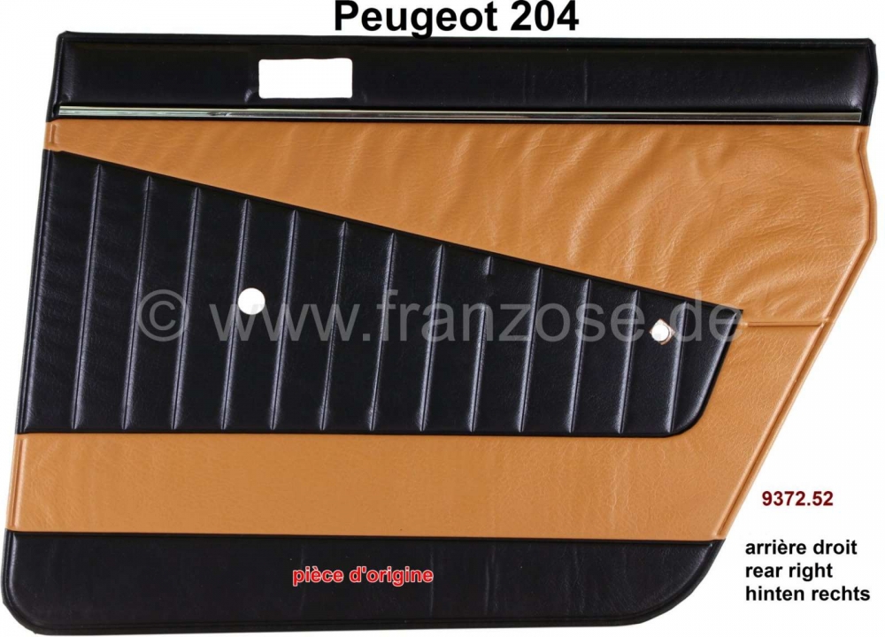 Peugeot - P 204, rechter achterdeurpaneel. Kleur: kunstleer beige-zwart (Pain dorè 3170). Geschikt 