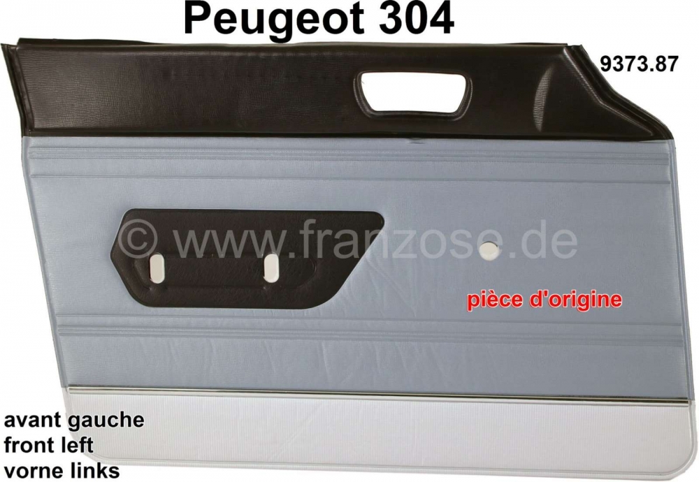 Peugeot - P 304, portierbekleding linksvoor. Kleur: imitatieleer grijs, zilveren bies onderaan (Gris