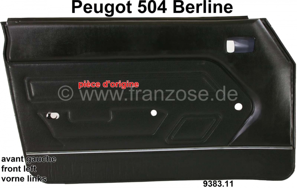 Peugeot - P 504, deurpaneel linksvoor. Kleur: zwart kunstleer (noir 3000). Geschikt voor Peugeot 504