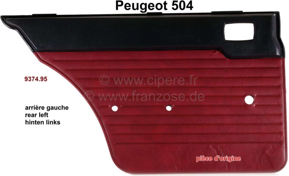 Peugeot - P 504, linker achterdeurpaneel. Kleur: kunstleer rood-zwart. Geschikt voor Peugeot 504, or