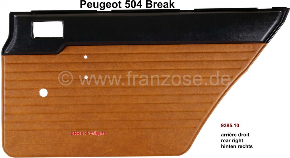Renault - P 504, rechter achterdeurpaneel. Kleur: kunstleer beige-zwart. Geschikt voor Peugeot 504 B