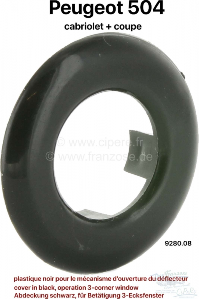 Renault - P 504C, afdekking in zwart, voor het bedienen van het 3-hoeksraam in de deur. Geschikt voo