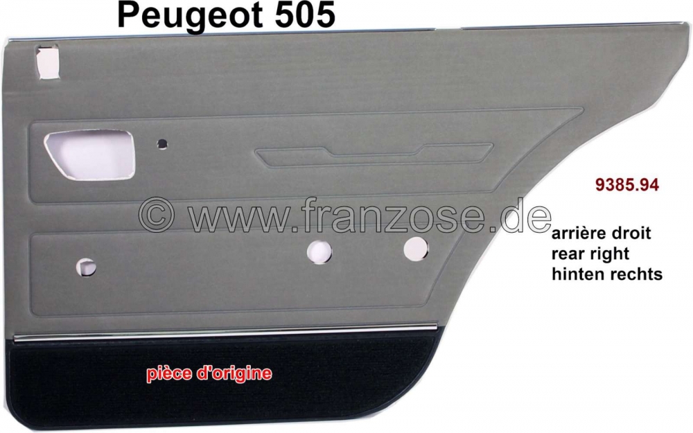 Peugeot - P 505, rechter achterdeurpaneel. Kleur: imitatieleer groen (hoofd- en middendeel 3484, ond