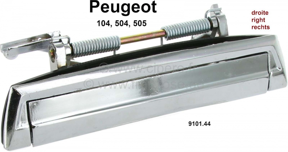 Peugeot - P 104/504/505, deurgreep rechtsvoor, buiten. Geschikt voor Peugeot 104, 504, 604, Bestelnr
