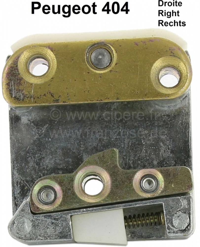 Peugeot - P 404, slotgrendel rechts. Geschikt voor Peugeot 404, hoogwaardige metalen reproductie. Of