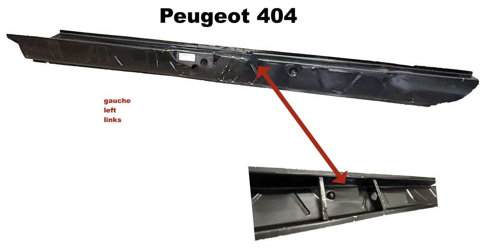 Peugeot - P 404, dorpelpaneel links (niet de bekleding van de dorpel), met alle parels en inkepingen