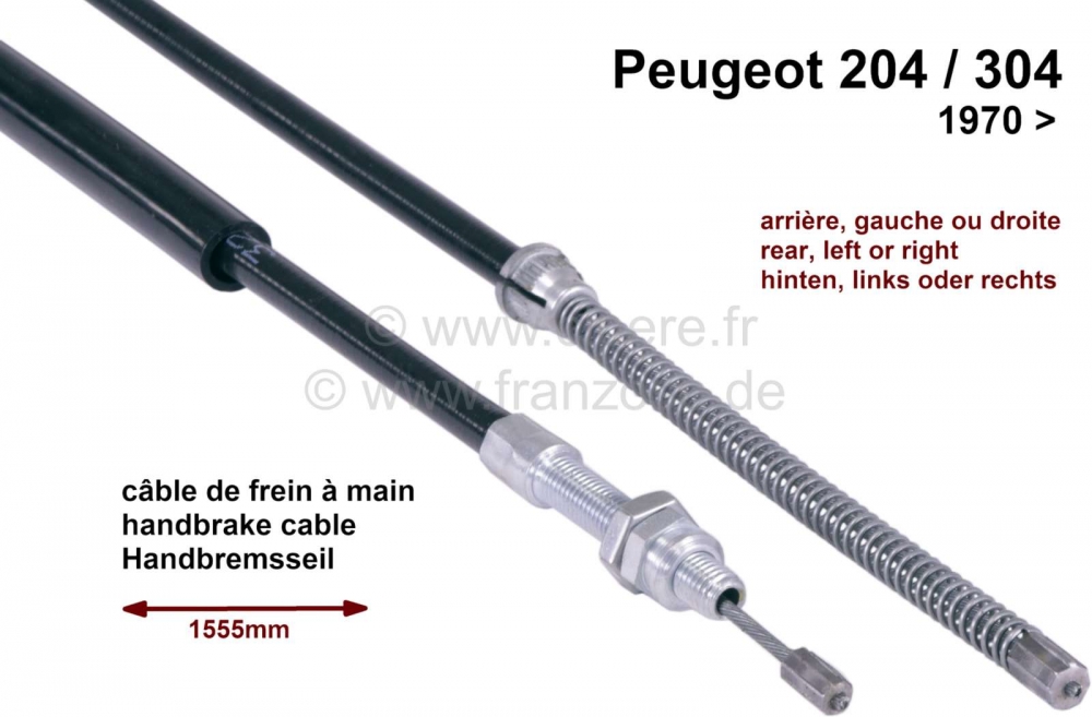 Citroen-2CV - P 204/304, handremkabel 70->, lengte 1555/920mm achter montage links of rechts