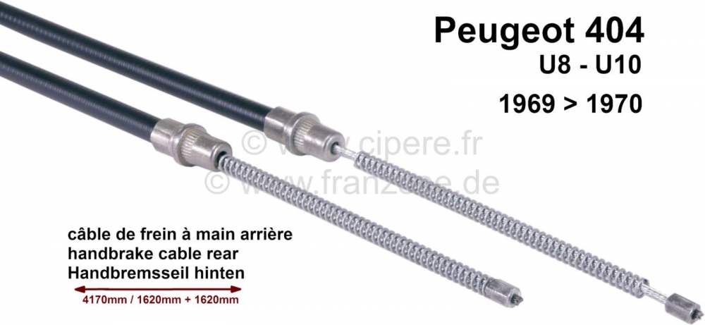 Peugeot - P 404, handremkabel achter, 69-70, U8-U10, 4170/1620+1620mm. Of. Nr. 4834.44
