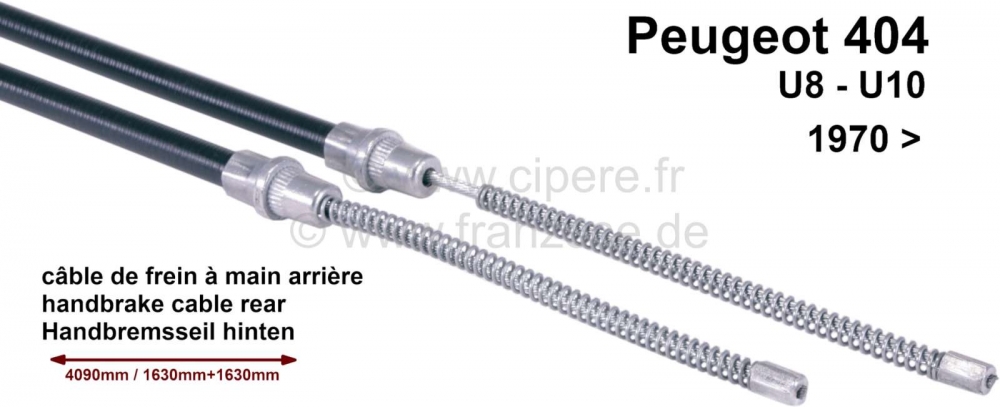 Peugeot - P 404, handremkabel achter, U8-U10, 70->, 4090/1630+1630mm. Of. Nr. 4834.49