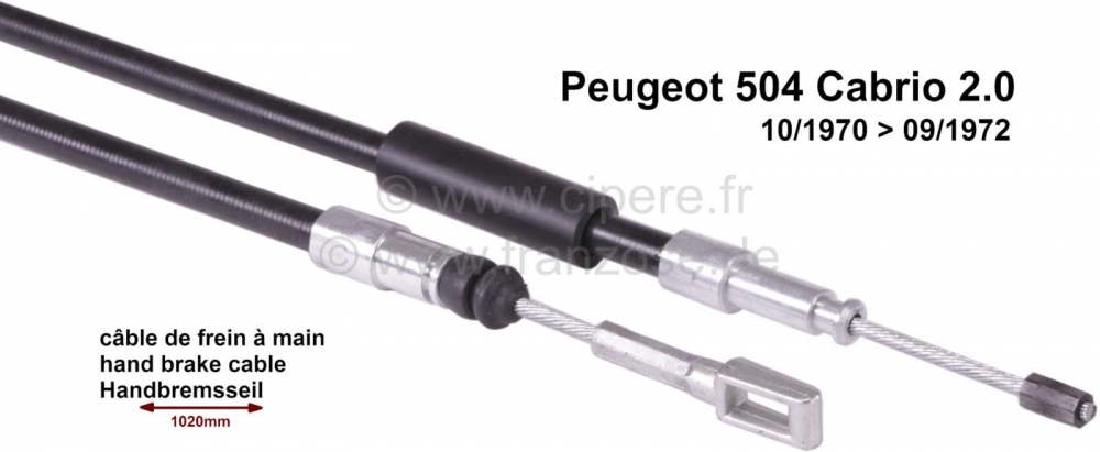 Peugeot - P 504 Cabrio 2,0. handremkabel (past links of rechts), voor Peugeot 504 Cabrio 2,0L Bouwja