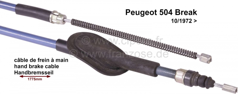 Peugeot - P 504, handremkabel achter links of rechts, breuk 10/72->, 1775/1560mm