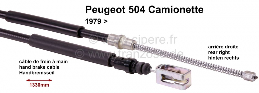 Peugeot - P 504, handremkabel rechtsachter, Camionette 79->, 1330/1030mm