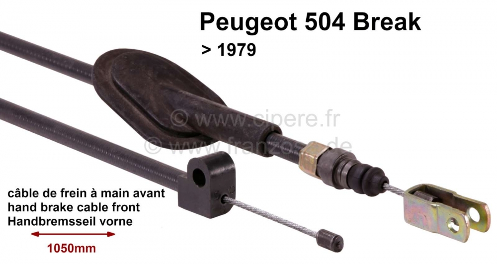 Renault - P 504, handremkabel voor, Break ->79, lengte 1050/625mm montage links of rechts