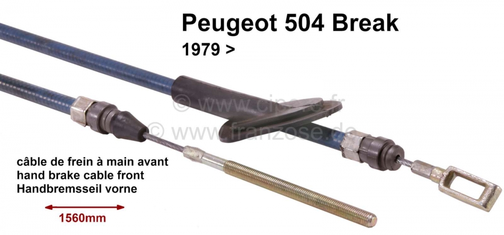 Renault - P 504, voorste handremkabel, Break 79->, lengte 1560/990mm links of rechts montage