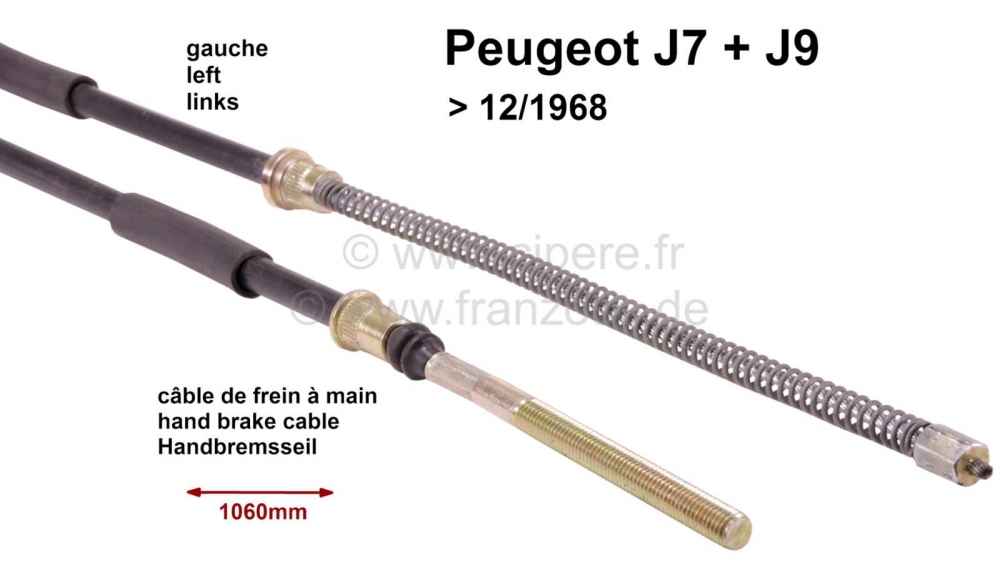 Peugeot - P J7/J9, handremkabel, tot 12/1968. 1060mm, links. Bestelnr. 483224
