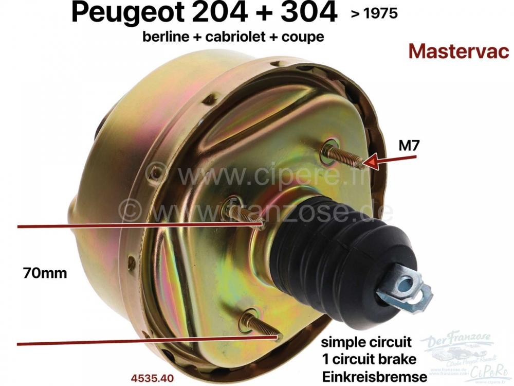 Renault - P 204/304, Mastervac (rembekrachtiger). Geschikt voor Peugeot 204 + 304 berline + cabriole