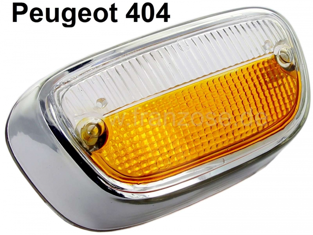 Peugeot - P 404, knipperlichtkap (parkeerlicht) wit-oranje.  Frame is verchroomd. Nog bruikbare repl