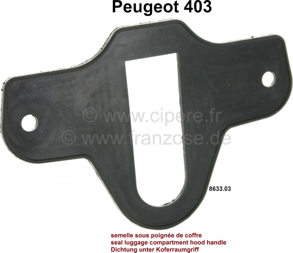 Peugeot - P 403, afdichting onder de handgreep van het kofferdeksel. Geschikt voor Peugeot 403, Best