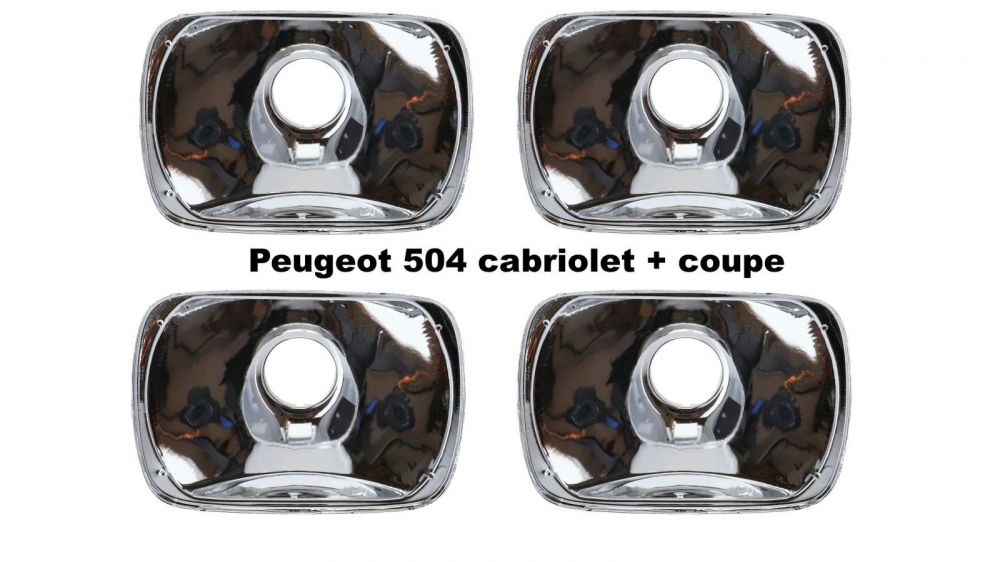 Peugeot - P 504 Cabrio, reflectorset (4 stuks) zonder koplampglas (alleen de verchroomde reflector).