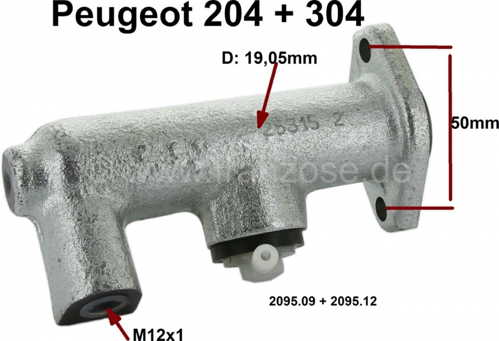 Citroen-2CV - P 204/304, hoofdkoppelingscilinder. Geschikt voor Peugeot 204 + 304, alle modellen vanaf 1