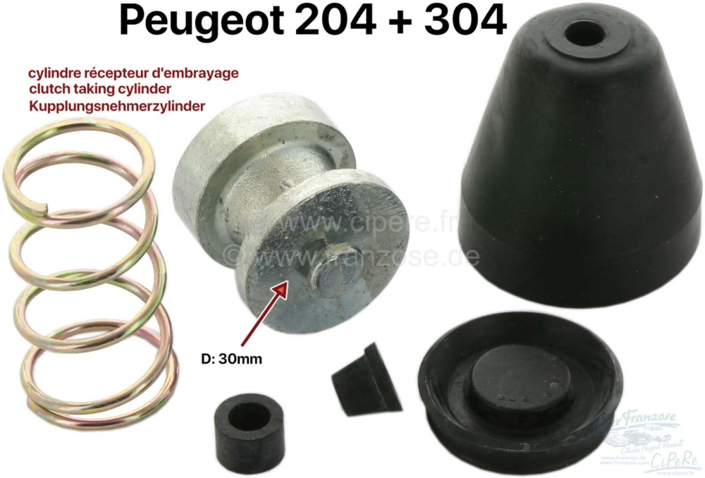 Citroen-2CV - P 204/304, reparatieset koppelingsslavecilinder (alleen rubber). Geschikt voor Peugeot 204