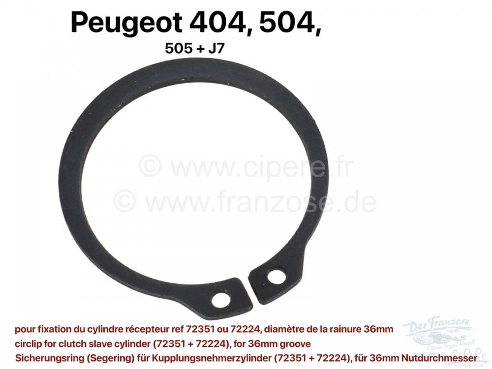 Peugeot - P 404/504, borgring voor koppelingsslavecilinder (72351 + 72224). Voor 36mm groefdiameter.