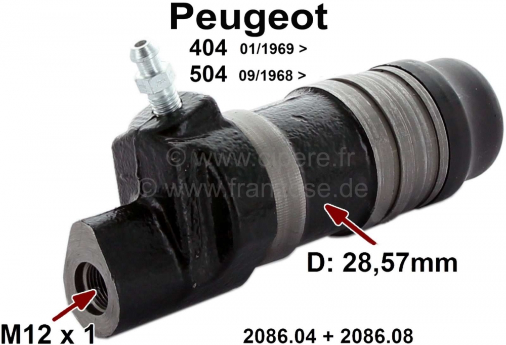 Peugeot - P 404/504, koppelingsslavecilinder. Zuiger diameter: 28.57mm. Geschikt voor Peugeot 404, v