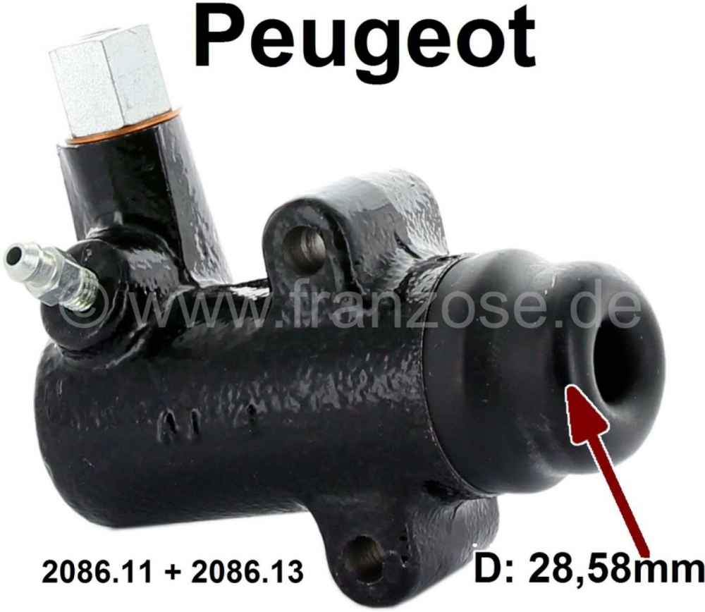 Peugeot - P 404/504, koppelingsslavecilinder. Zuiger diameter: 28.58mm. Schroefdraad: M10x1. Bevesti