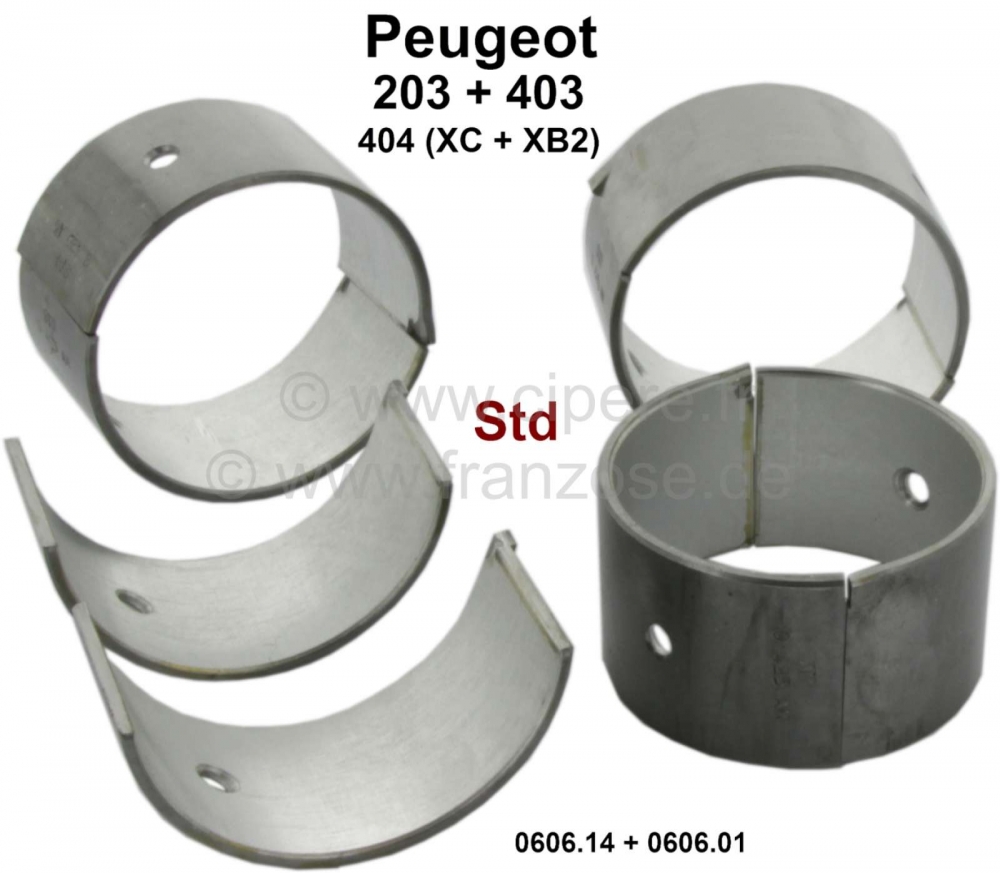 Peugeot - P 203/403/404 drijfstanglager (complete set) voor benzinemotoren met 3 krukaslagers. Afmet